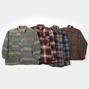 four vintage winter flannel shirts for man made in flat on a white background.