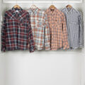 four man cotton vintage levis, lee, wrangler shirts with checked pattern and long sleeves