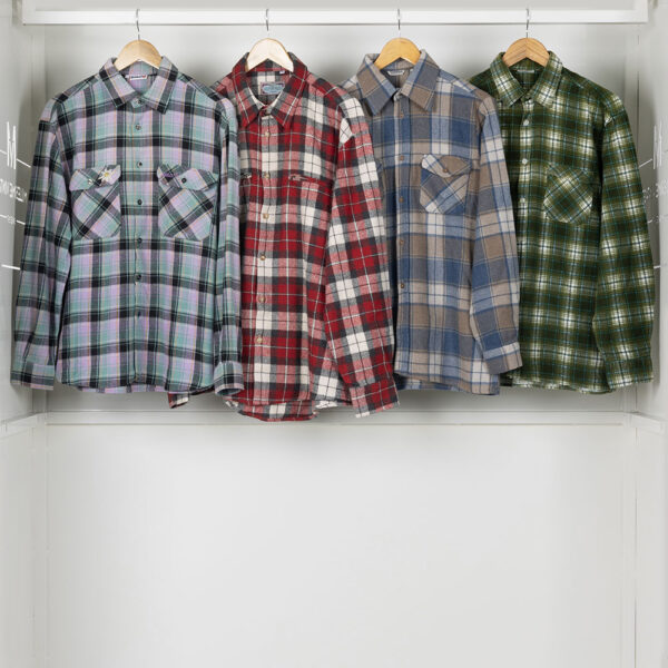 four vintage flannel shirts with check pattern