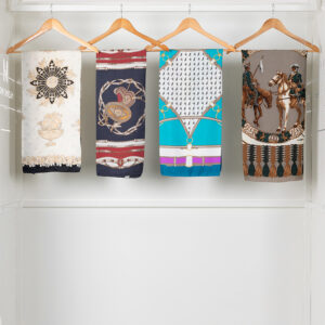 four vintage demonstrative silk scarves for woman in different pattern